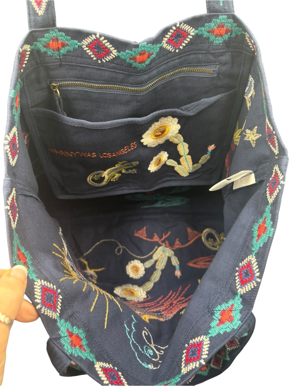 Johnny Was Arizona Everyday Tote Blue Denim Embroidered Southwestern Bag NWT - Picture 10 of 11